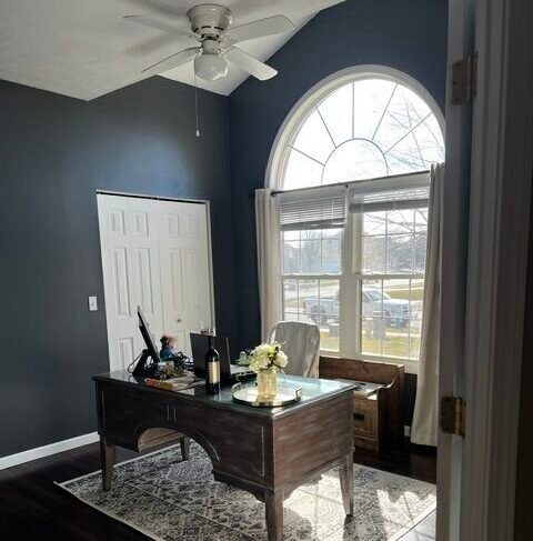 Home office after painting the walls a dark color